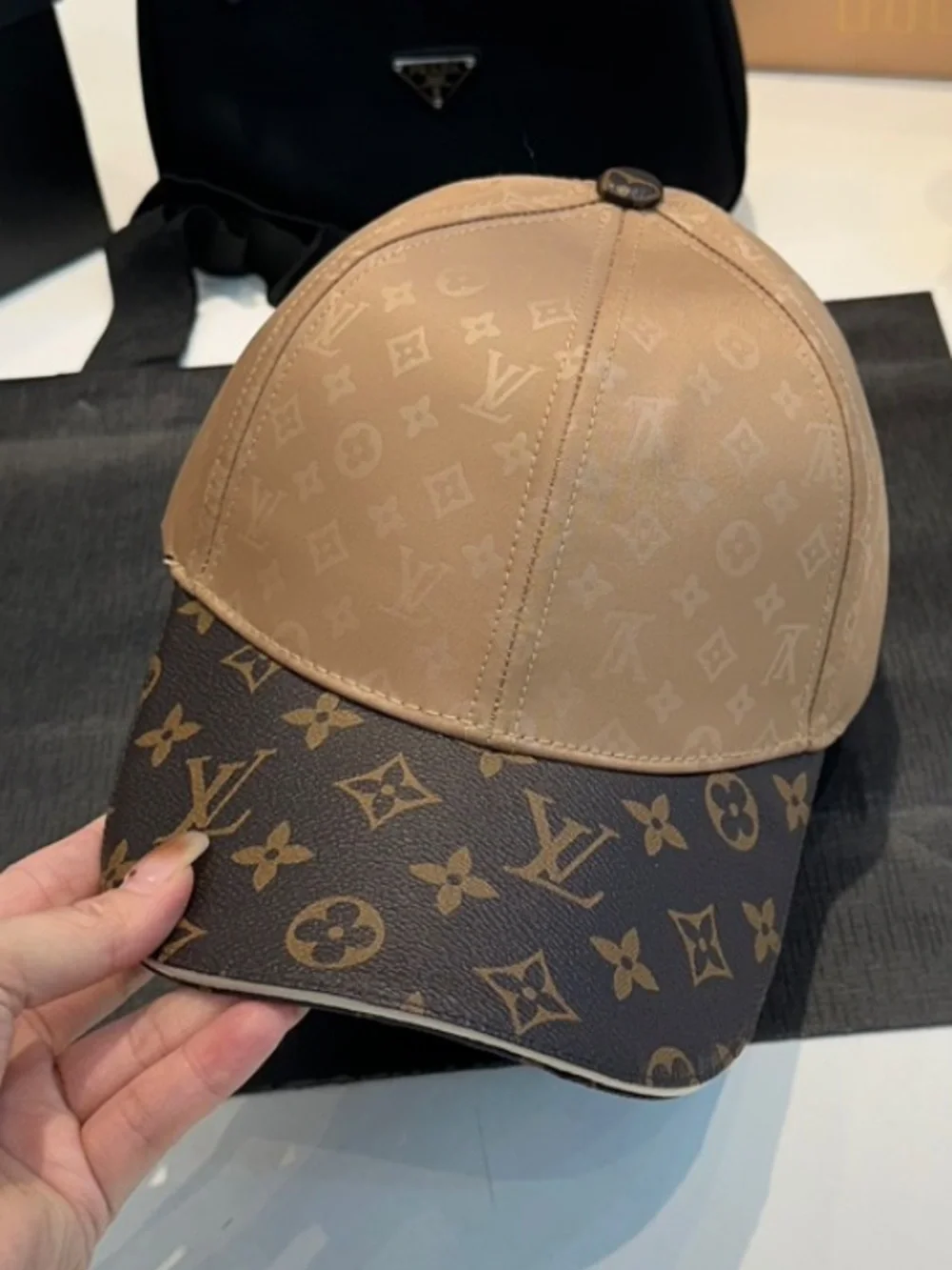 Louis. Vuitton. Get Ready Beige and Brown Signature Monogram Hat Cap